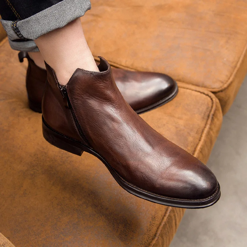 

Men High Top Boots Solid Color Low Heel Professional Classic Business Men Boots
