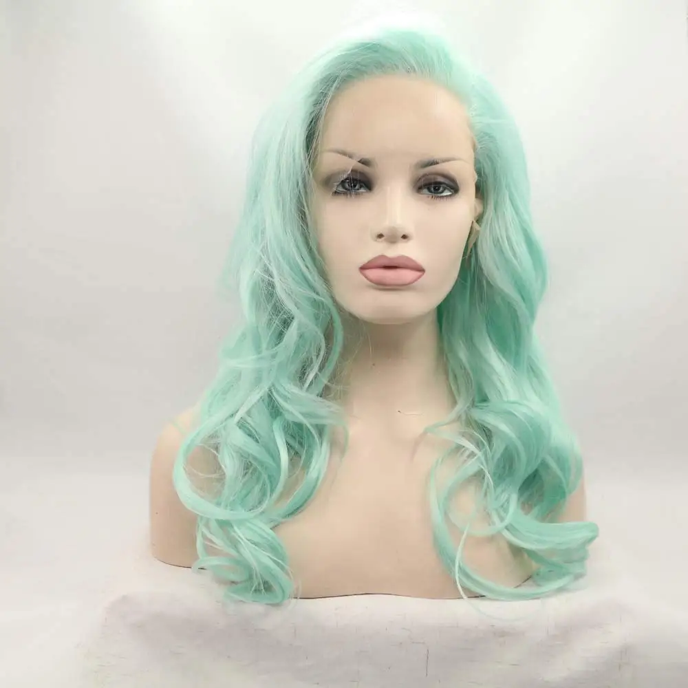 

Sylvia Wigs Synthetic Green Lace Front Wigs Long Wavy Wigs Heat Resistant Fiber Long Side Part Wigs