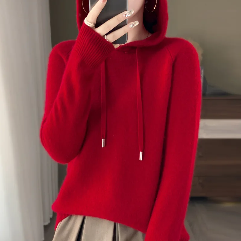 New Hooded Knitwear Women's Loose-Fitting plus Size Pullover Outer Wear Casual Coat Sweater Knitted Hoodie Wholesale