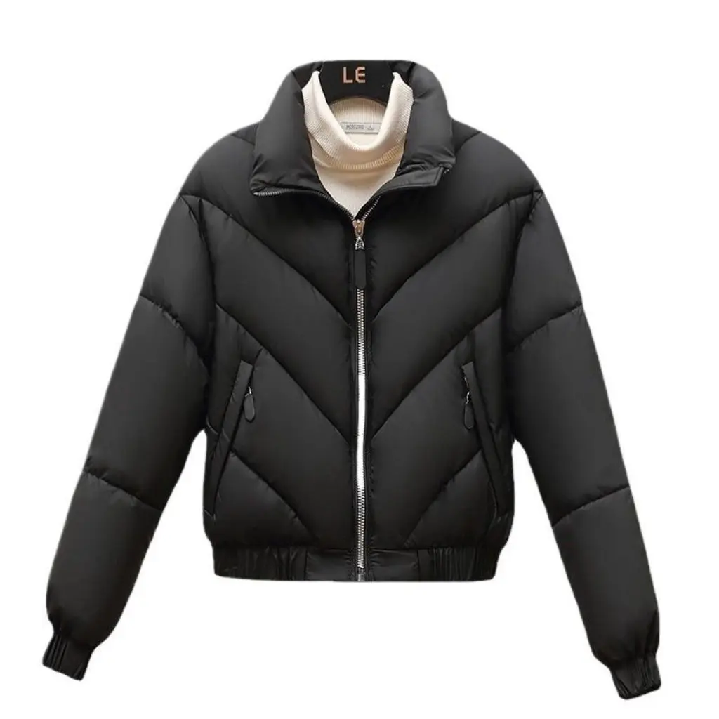 Giacca imbottita in cotone a vita alta da donna Stazione europea Cappotto invernale con colletto alla coreana alla moda e vestibilità ampia