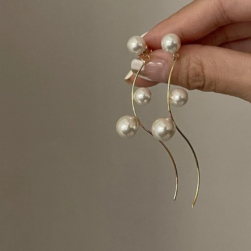 

Korean Exquisite Imitation Pearl Long Tassel Dangle Earring For Women Shiny Zircon Flower Pearl Drop Earrings Christmas Jewelry
