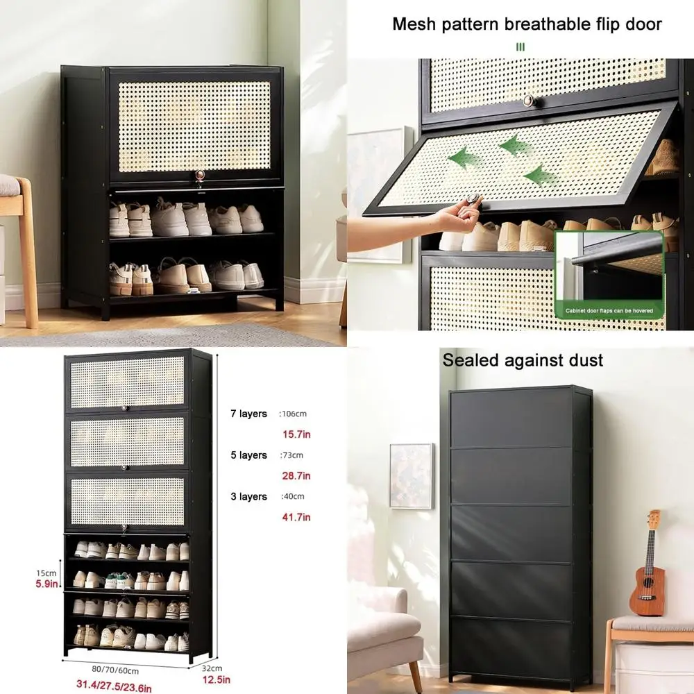 rattan-style bamboo shoe rack organizer for entryway, living room, and balcony storage