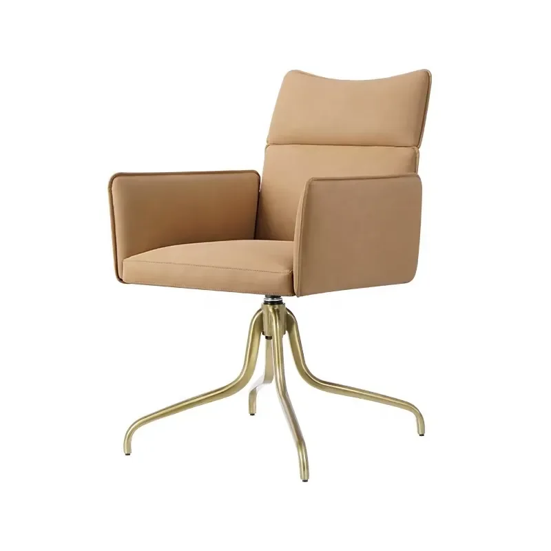 Luxury Metal Office Chair with Rotating Backrest and Cushion for Home Study Meeting Room High End Leisure Seating Furniture