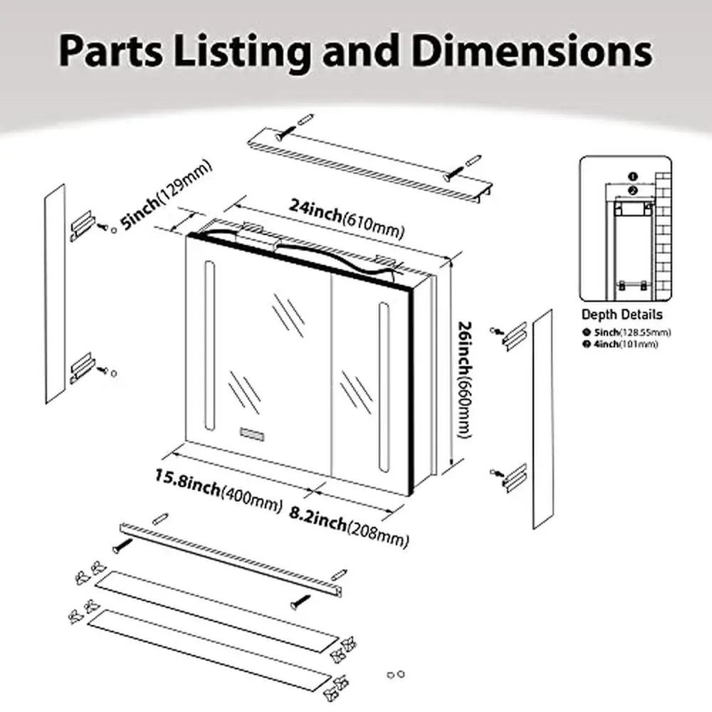 Lustro łazienkowe LED z zegarem i odmgłoną aluminiową ramą Zawiasy z miękkim zamknięciem Regulowane półki Czas i