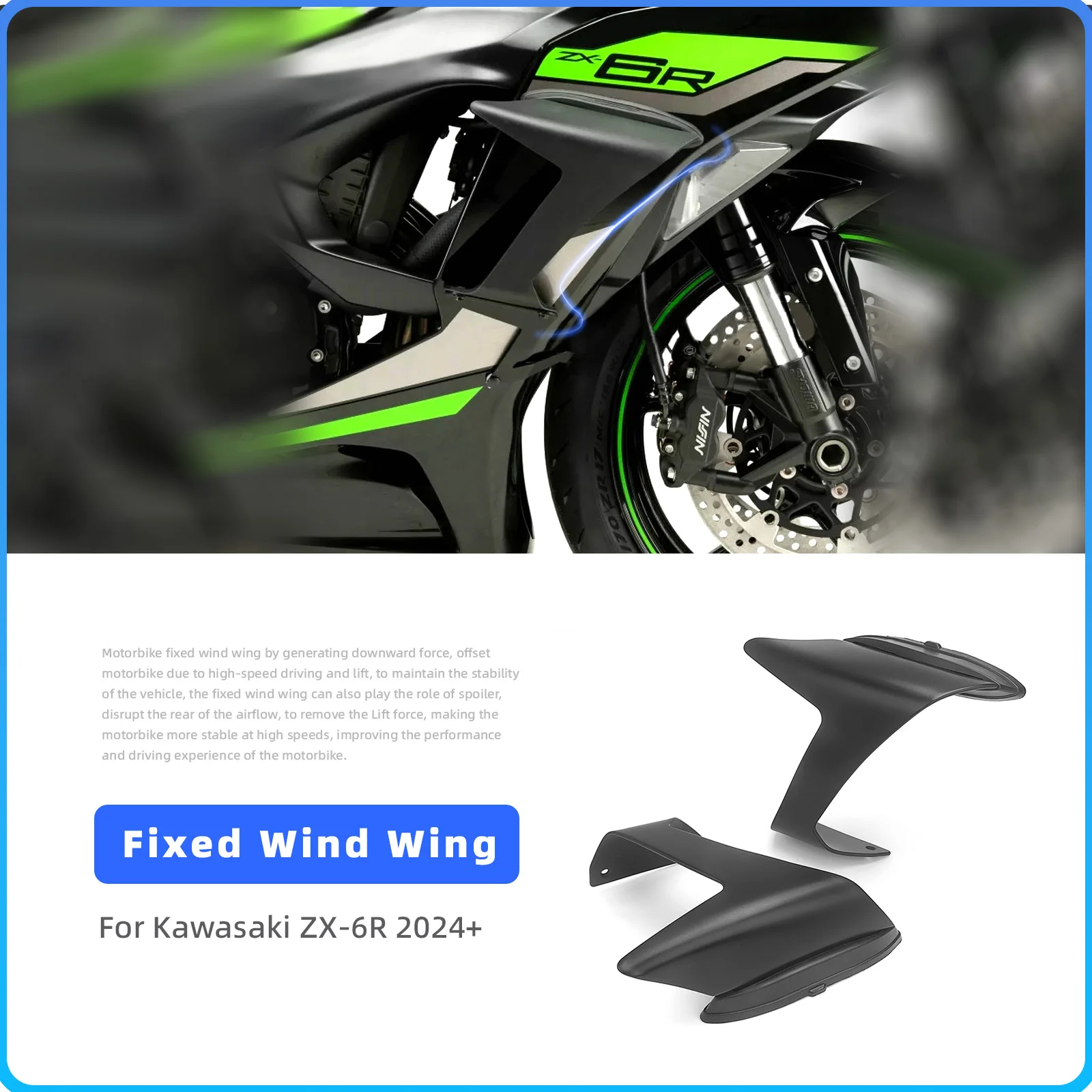 2024 Motorcycle Front Wing Spoiler For KAWASAKI ZX-6R ZX 6R ZX6R Frontal Naked Downforce Front Wheel Fender Winglet Fairing Kit