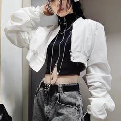 New Spring Autumn Harajuku Rock Punk Gothic Long Sleeve White Hot Girl Fashion Double Zippered Camisole Vest Coat Suit