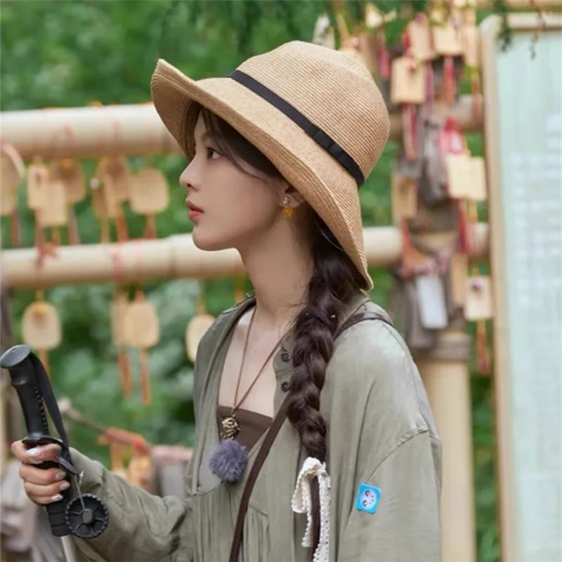 ヤン・チャオスン-ca4la-レディース-大きなつばの麦わら帽子-折りたたみ式-uvカット-フィッシングボートキャップ-夏のファッションアクセサリー