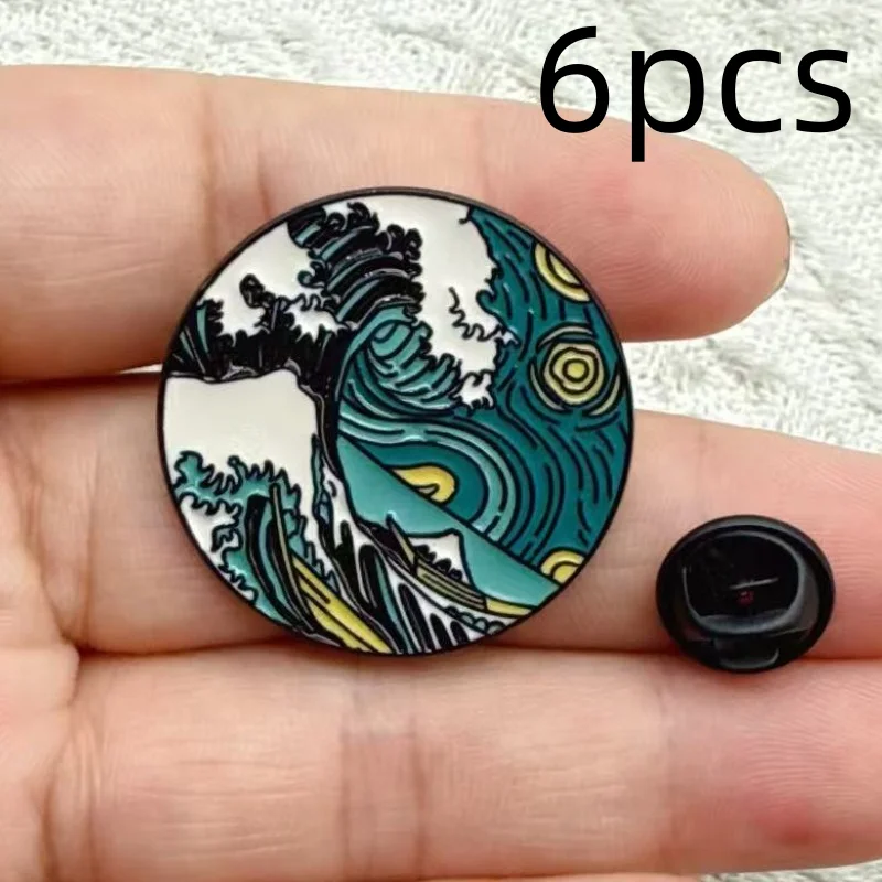 6pcs Van Gogh Oil Painting Enamel Pins The Scream Starry Sky Sunflowers Art Brooches Lapel Badge Jewelry christmas Gifts view 4
