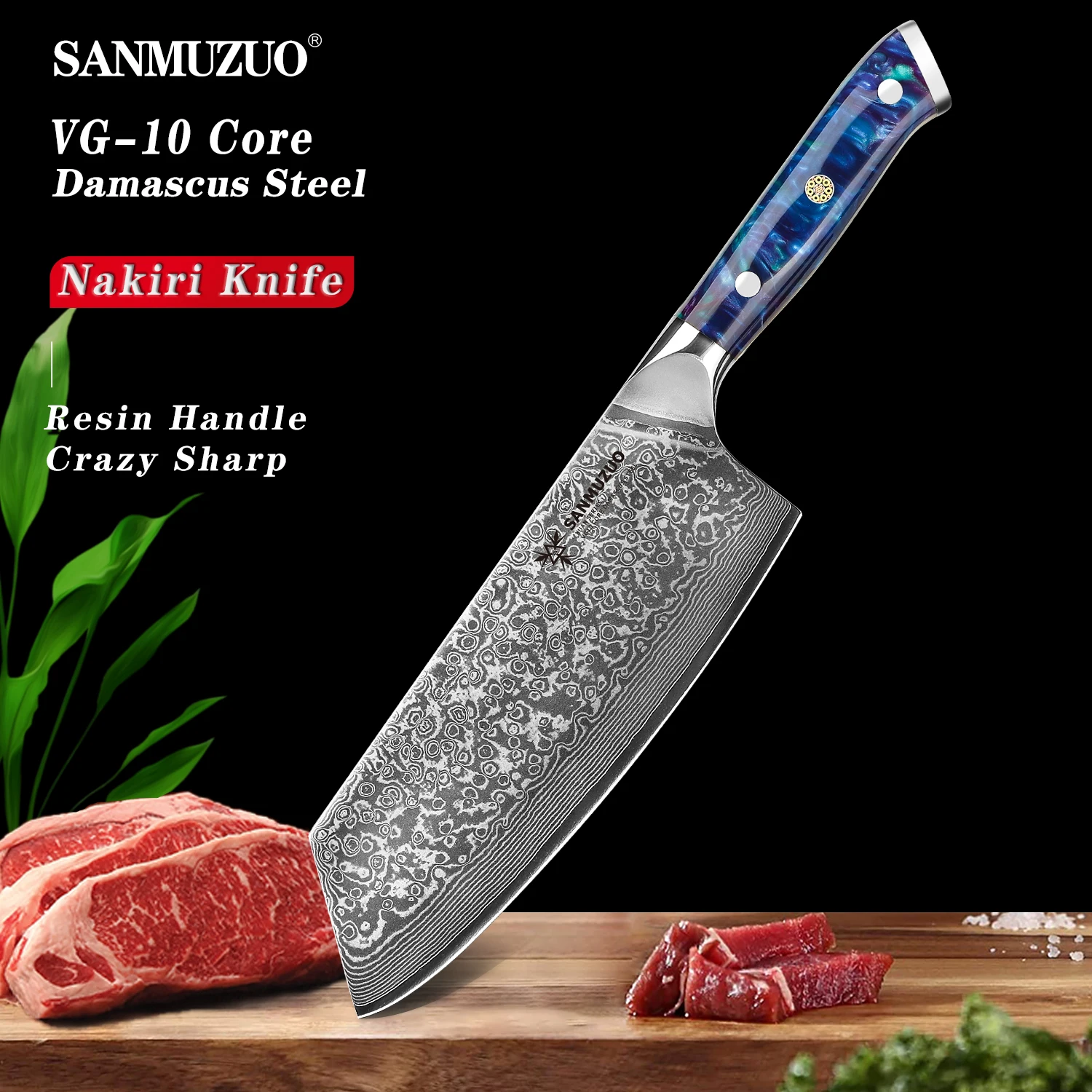 SANMUZUO Nakiri Knife - 7.5 inch Cleaver Knife- Xuan Series - VG10 Damascus Steel Kitchen Knife - Resin Handle