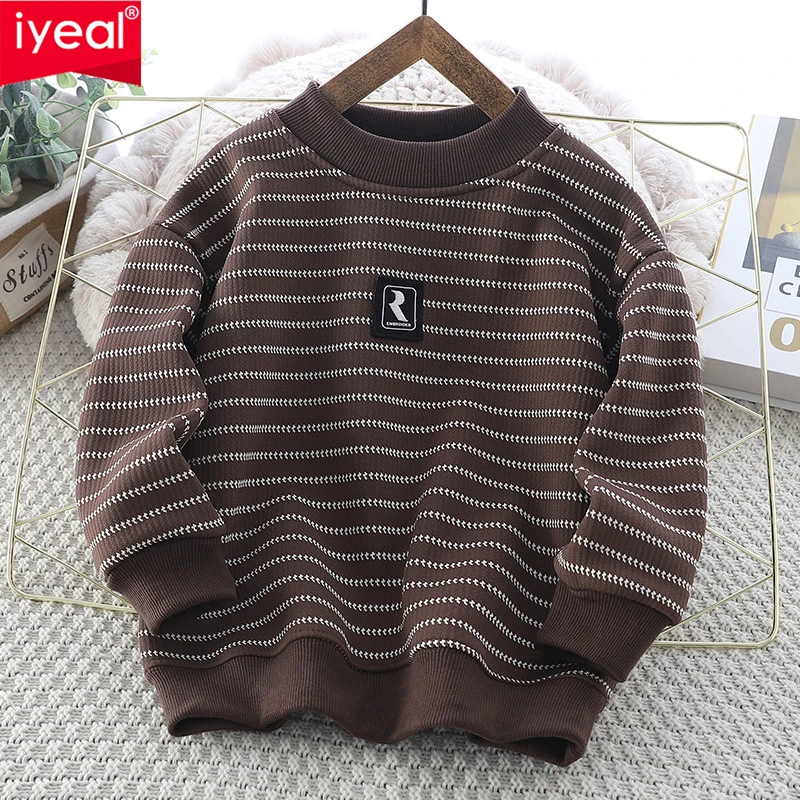 

IYEAL Kids Boys Striped Sweatshirt 2023 Autumn/Winter New Long sleeved Top Children's Fleece Thickened Loose Knitted Sweatshirt