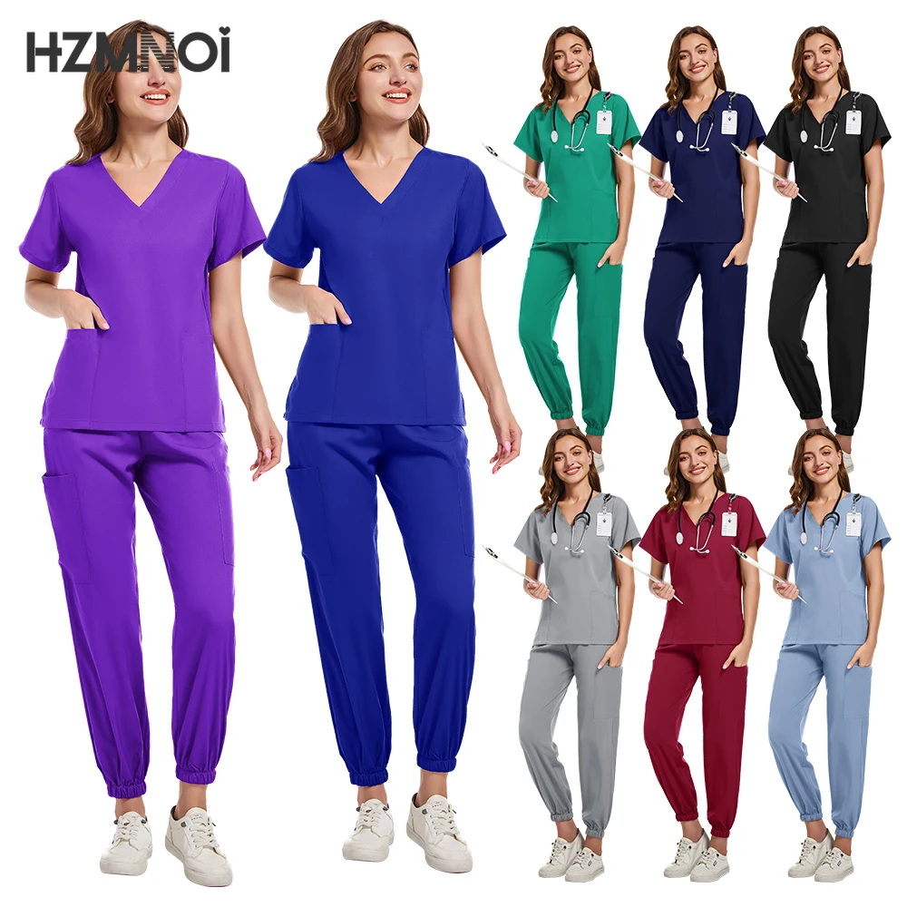 

New Multicolour Pharmacy Nurse Scrubs Set Dentist Surgical Medical Uniforms Elestic Women Joggers Suit Beauty Spa Uniforms