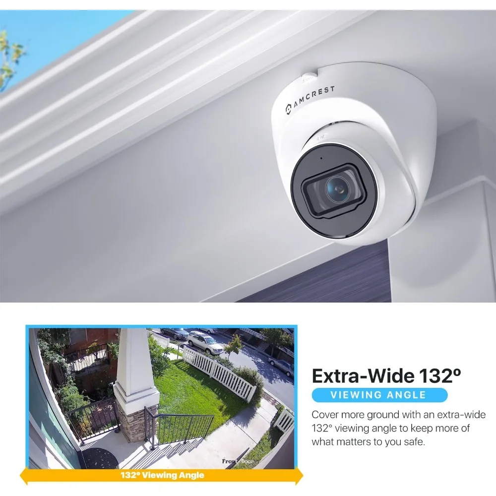 Câmera POE de torre de 5MP, câmera IP externa UltraHD POE com microfone/áudio, câmeras de vigilância de segurança de 5 megapixels, visão noturna de 98 pés