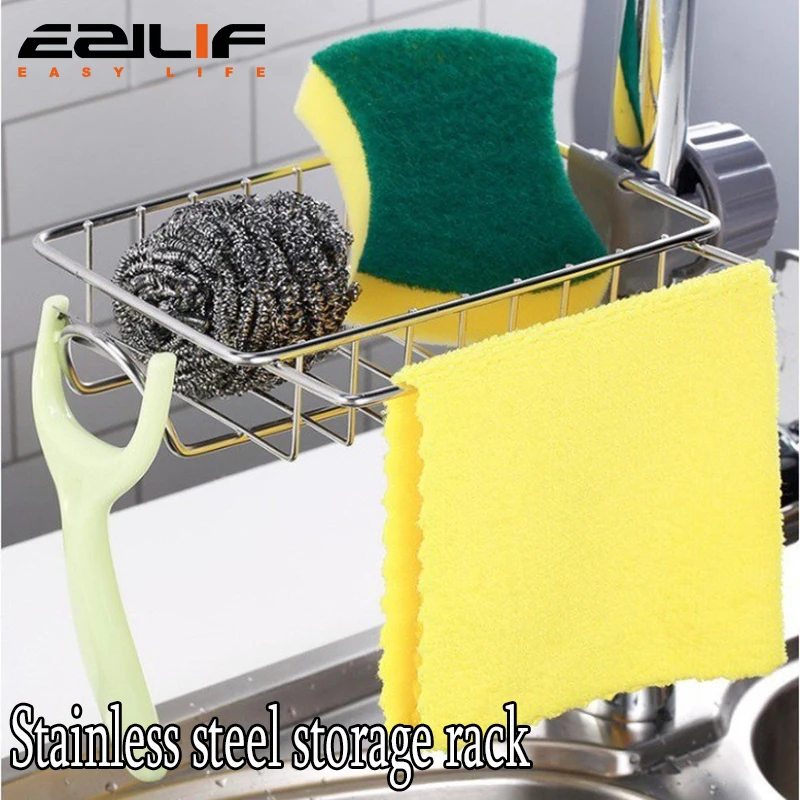 Musluk depolama raf paslanmaz çelik mutfak lavabosu depolama raf olmayan delikli sünger drenaj sepet lavabo bez asılı sepet