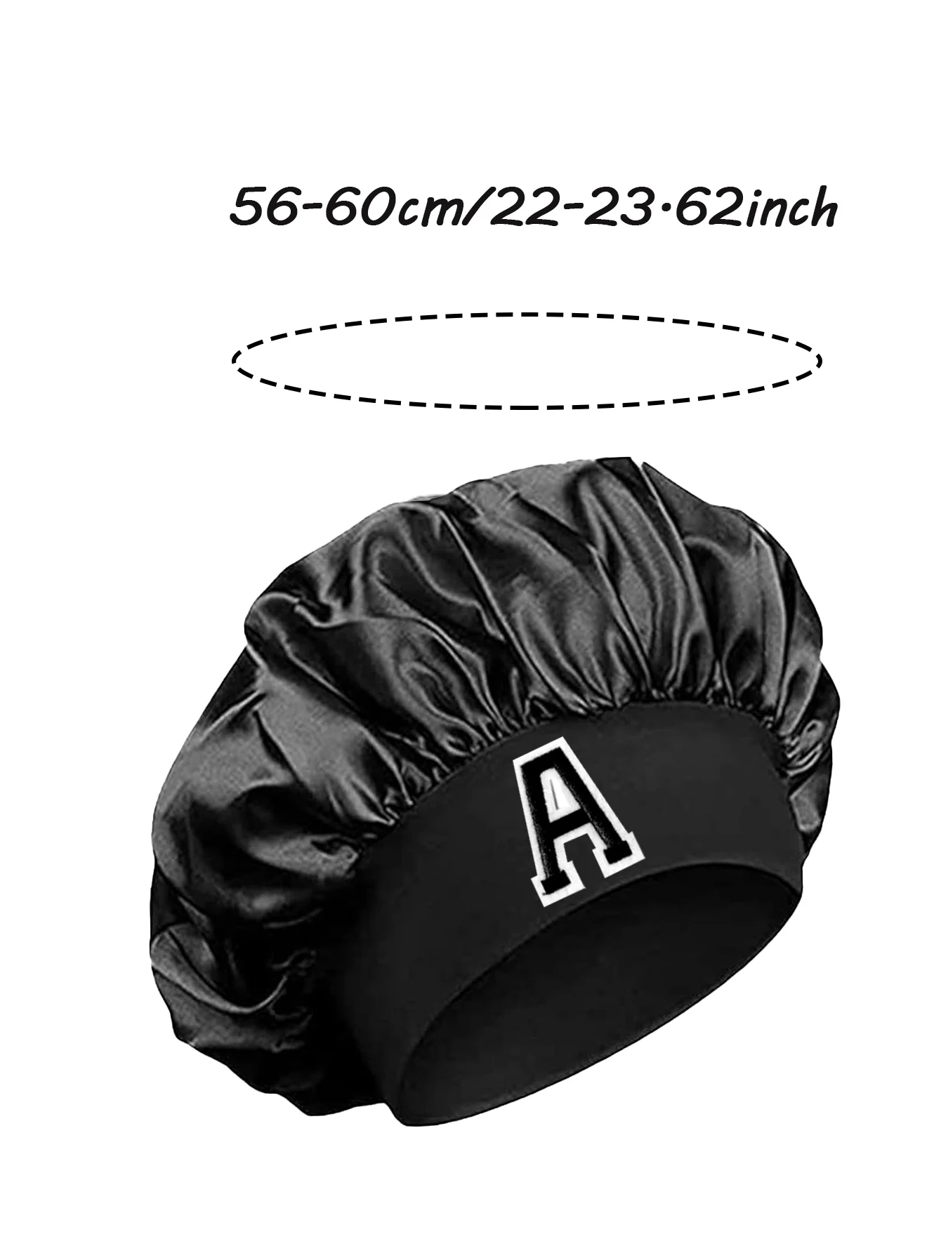 1Pc Woman's 26 Alphabet Letter Wide Strip Elastic Headband Cap, Women Soft Satin Black Sleep Cap, Stretchy Smooth Shower Cap