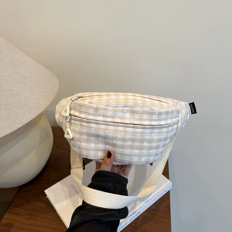 

Casual Plaid Lace Shoulder Bags for Women Outdoor Sports Teenage Girls Crossbody Chest Bag Versatile Ladies Waist Pouch Purse