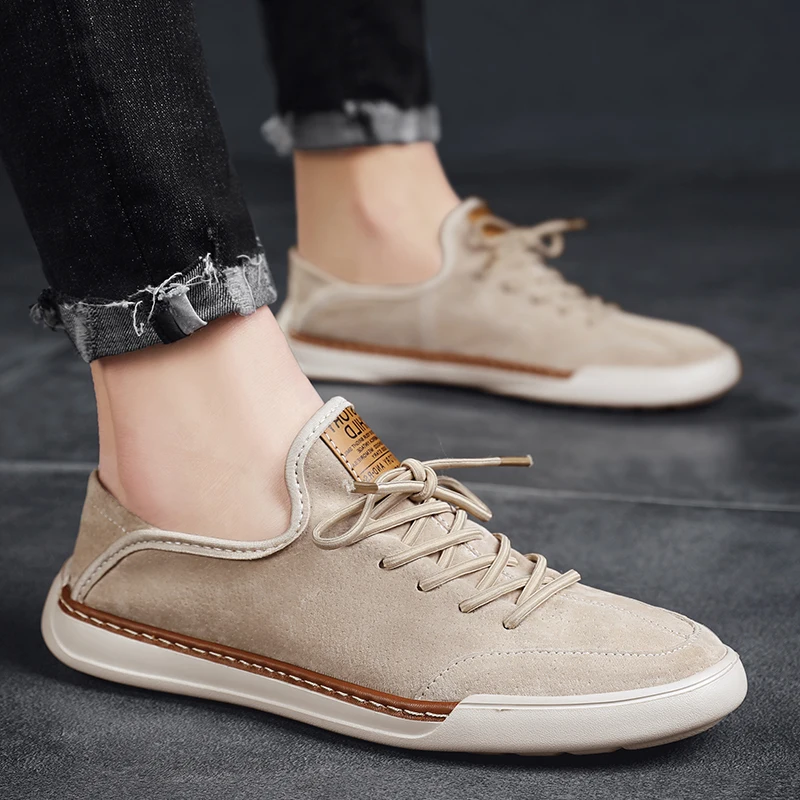 Men\'s Casual Leather Shoes Breathable Men Lace-Up Luxury Designer White Fashion Sneakers Men Shoes Anti Slippery Flats Shoe