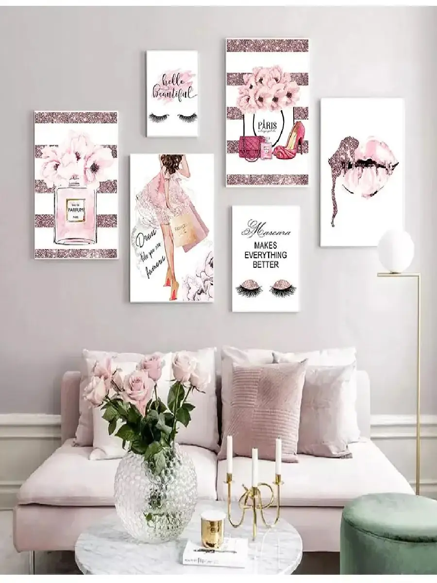 Nordic Simple Modern Girl Pink Flower Perfume Fashion HD Canvas Poster Print for Bedroom  Living Room Decor  Stylish Wall Art