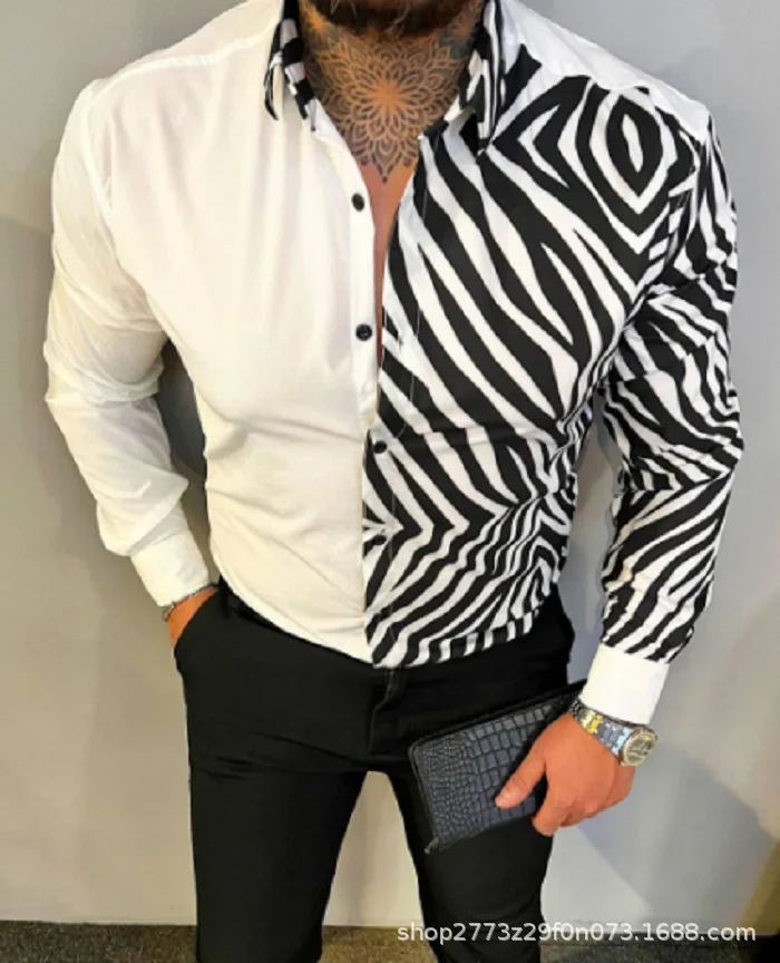 New Zebra 3d Printed Stretch Non Ironing Long Sleeve Shirt For Business And Leisure Flip Collar Single Breasted Shirt MB12