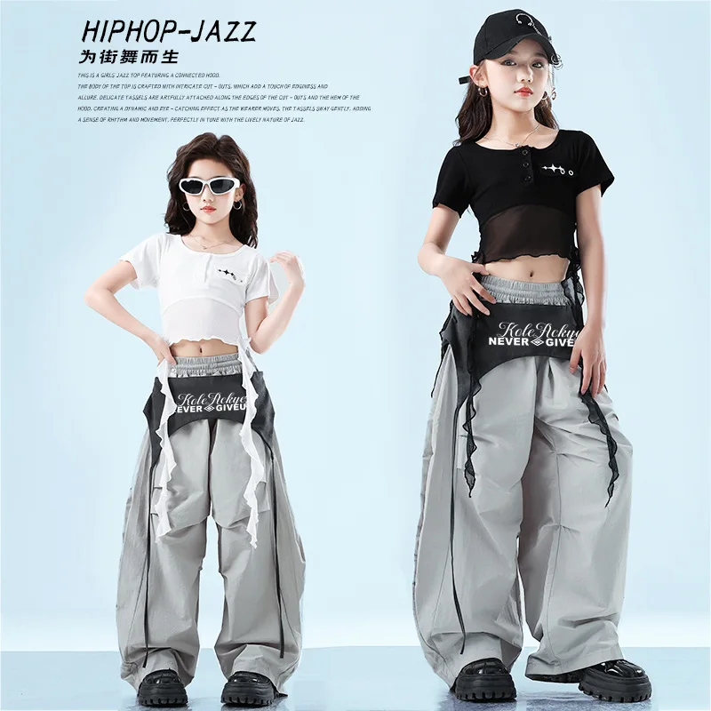 어린이 재즈 댄스 공연 의상 소녀 크롭탑 반팔 바지 힙합 트렌드 무대 패션쇼 의상