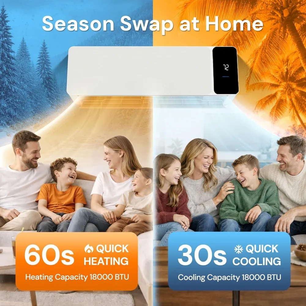 

18000 BTU Mini Split Air Conditioner Heat Pump 230V 20 SEER2 Ductless Inverter System Compatible with Alexa for Customized Clima