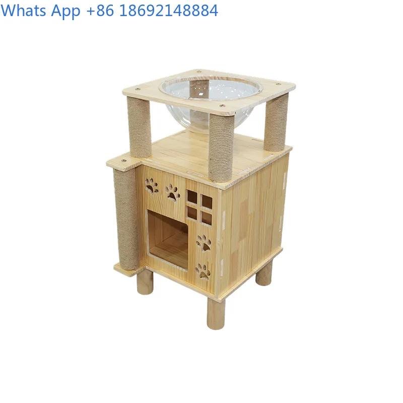 Cat Tree with Capsule Style Wooden Cat Condo Large Multi Level Climbing Scratcher for Pets Integrated Playhouse Furniture