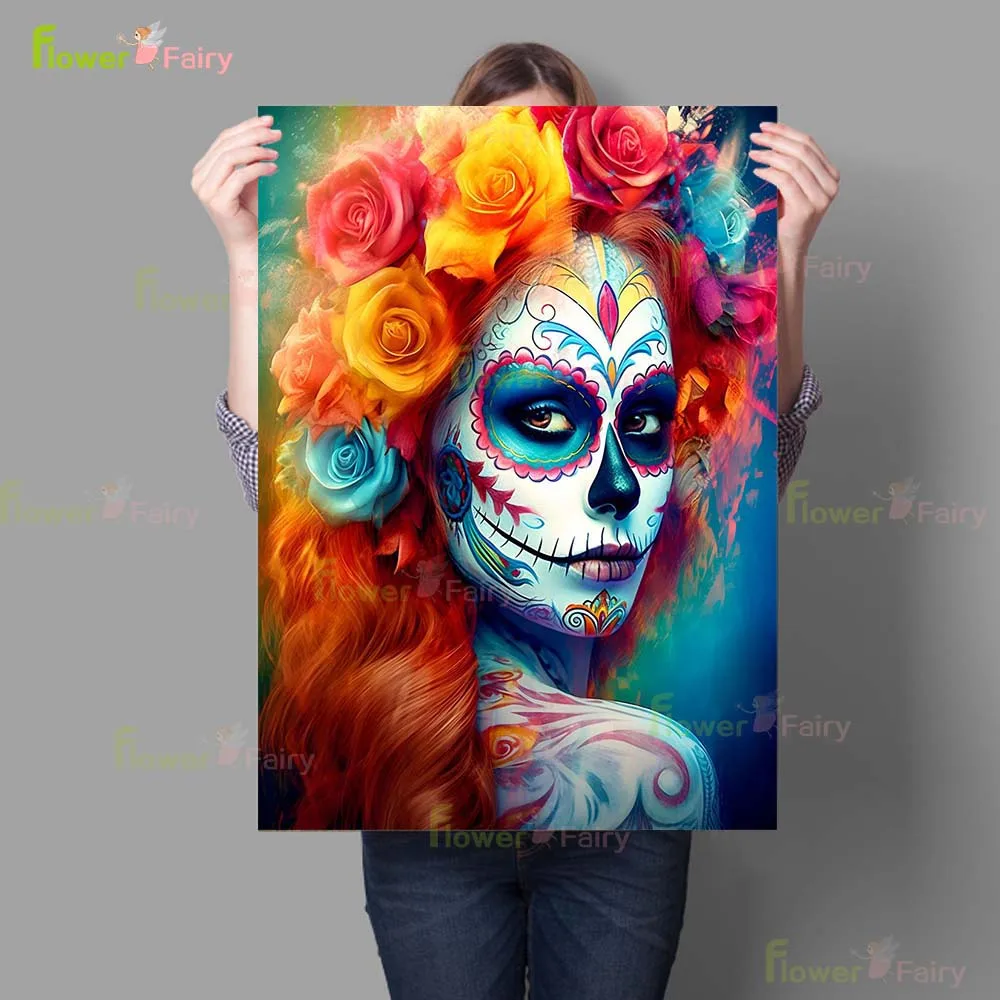 المكسيك يوم الموتى الوشم مثير كشر امرأة الملصقات الرسم على لوحات القماش الجدارية ملصق جدار صور لغرفة المعيشة غير المؤطرة