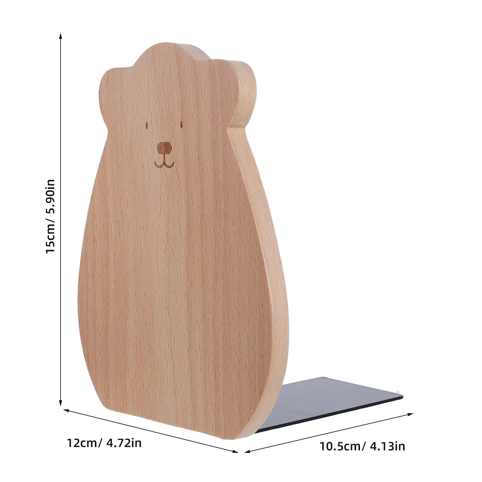 2Pcs Wooden Bear Shape Bookends L Shaped Non Slip Desktop Organizer Book Support for Office Dorm Home Books Files Notebooks
