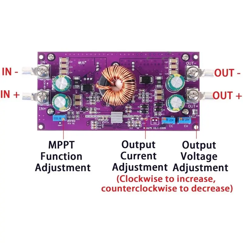 ABMI-Solar MPPT Buck-Boost Power Module 250W 15A Automatic Synchronous Rectification CC-CV Charging Board,