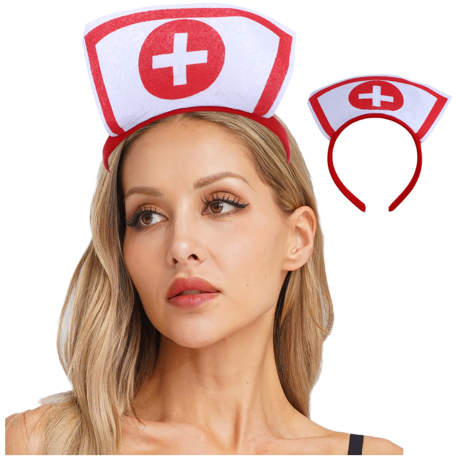 1-20PCS Nurse Pink Hat Headband Halloween Costume Hair Hoop Role Play Accessory Party Decor for Women Girls Cosplay Headpiece