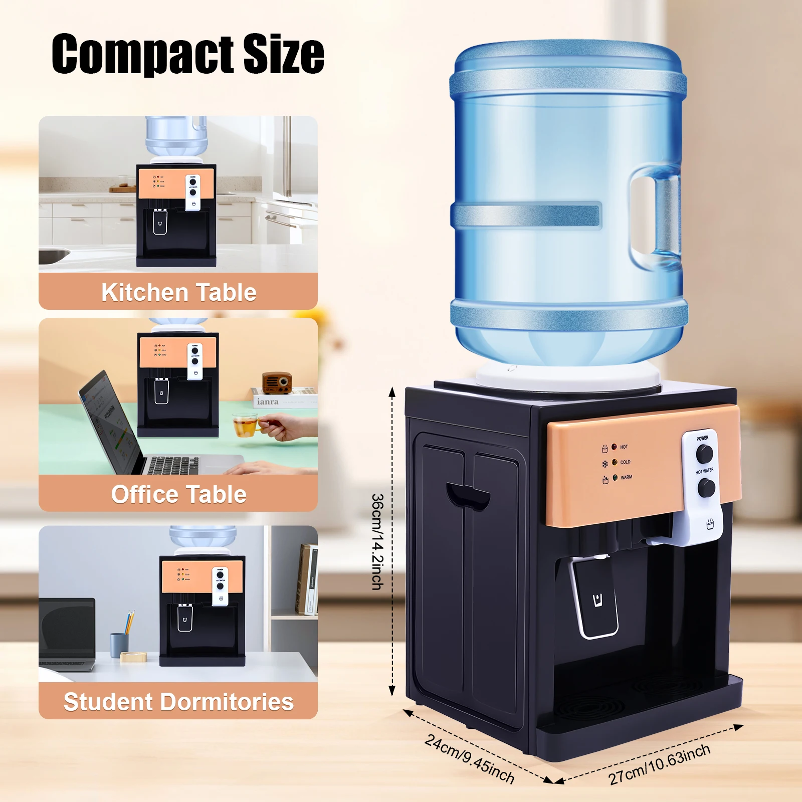 Electric Hot and Cold Water Cooler Dispenser Versatile Desktop Top Loading Water Dispenser for Home Office (110V US / 220V EU)