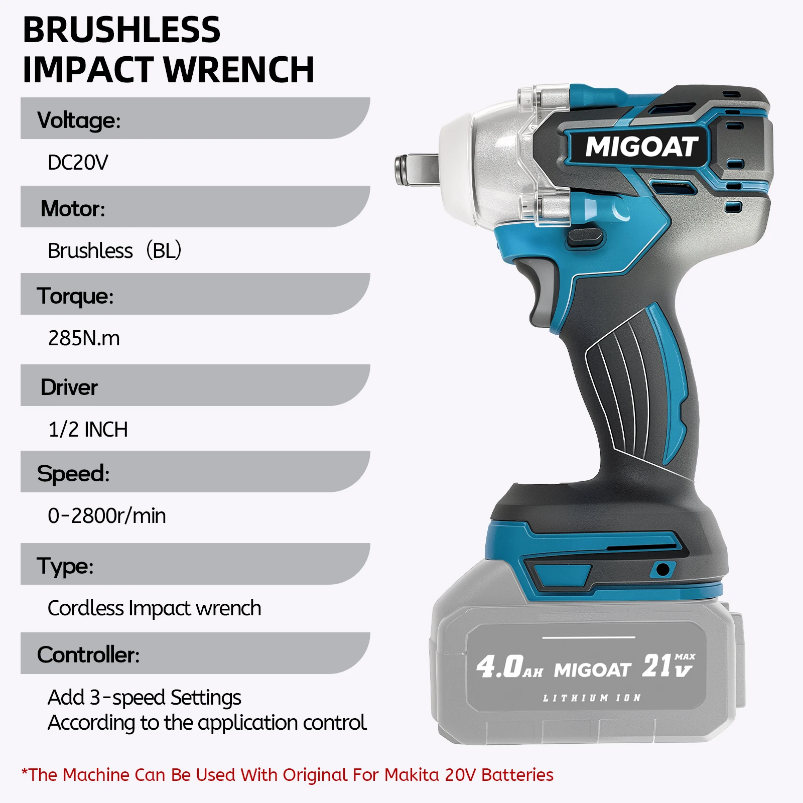 330N.M Torque Brushless Electric Impact Wrench Cordless Wrench Screwdriver PowerTool For Makita 18V Battery Pin