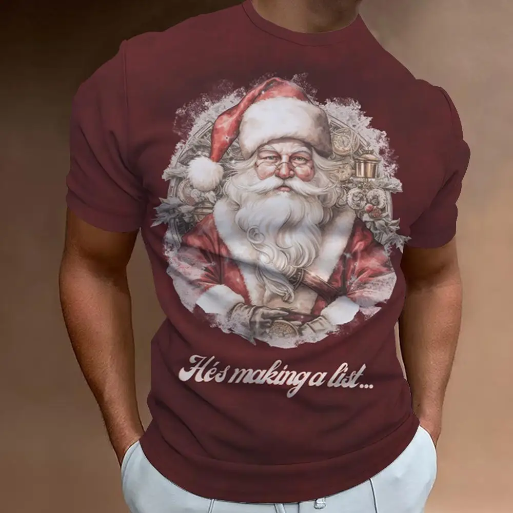 

Рождественские футболки для мужчин, топы с короткими рукавами и принтом Санта-Клауса и снеговика, футболка большого размера, мужская одежда, праздничная повседневная мужская одежда