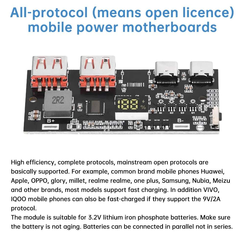 22.5W Mobile Power Motherboard Fast Charging Mobile Power Module Circuit Board DIY For Lithium Iron Phosphate