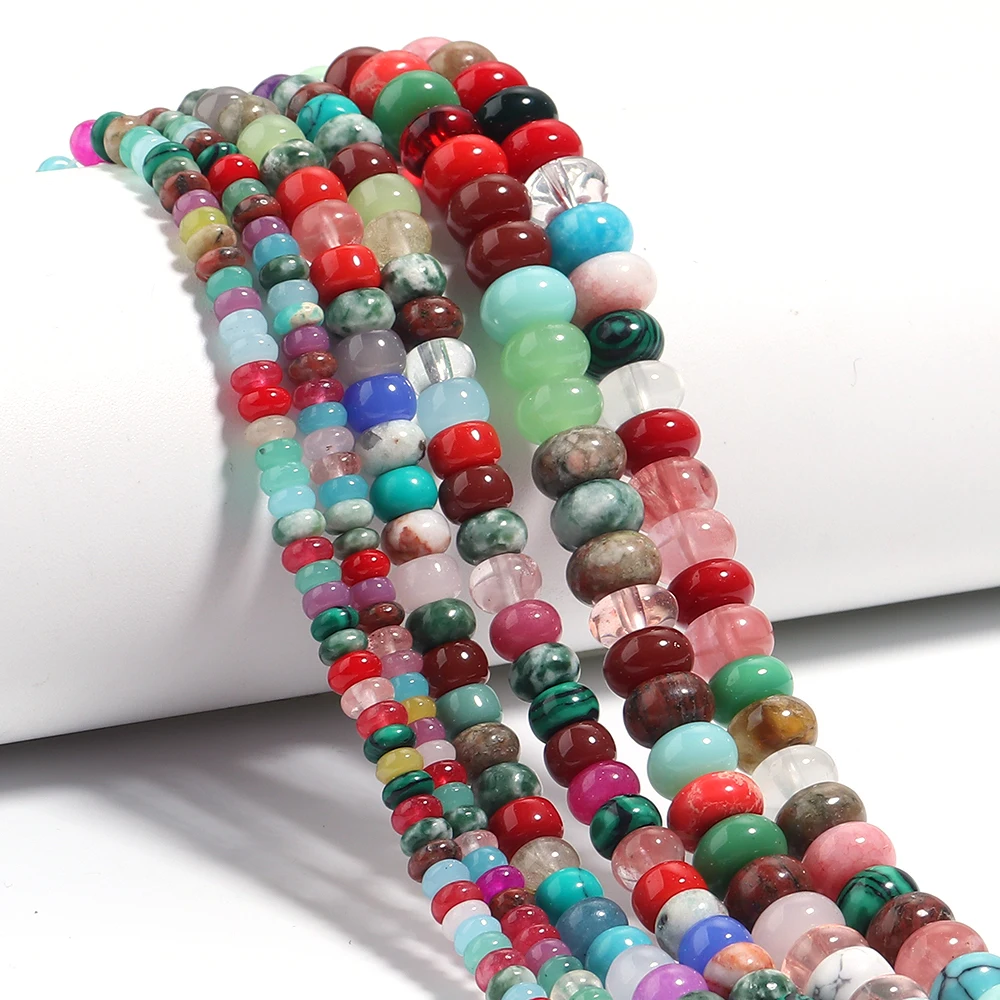 1 Strang 4/6/8 mm Natursteinperlen, bunte Abakusform, lose Perlen für die Schmuckherstellung, DIY-Handwerk, Armbänder, Halskettenzubehör
