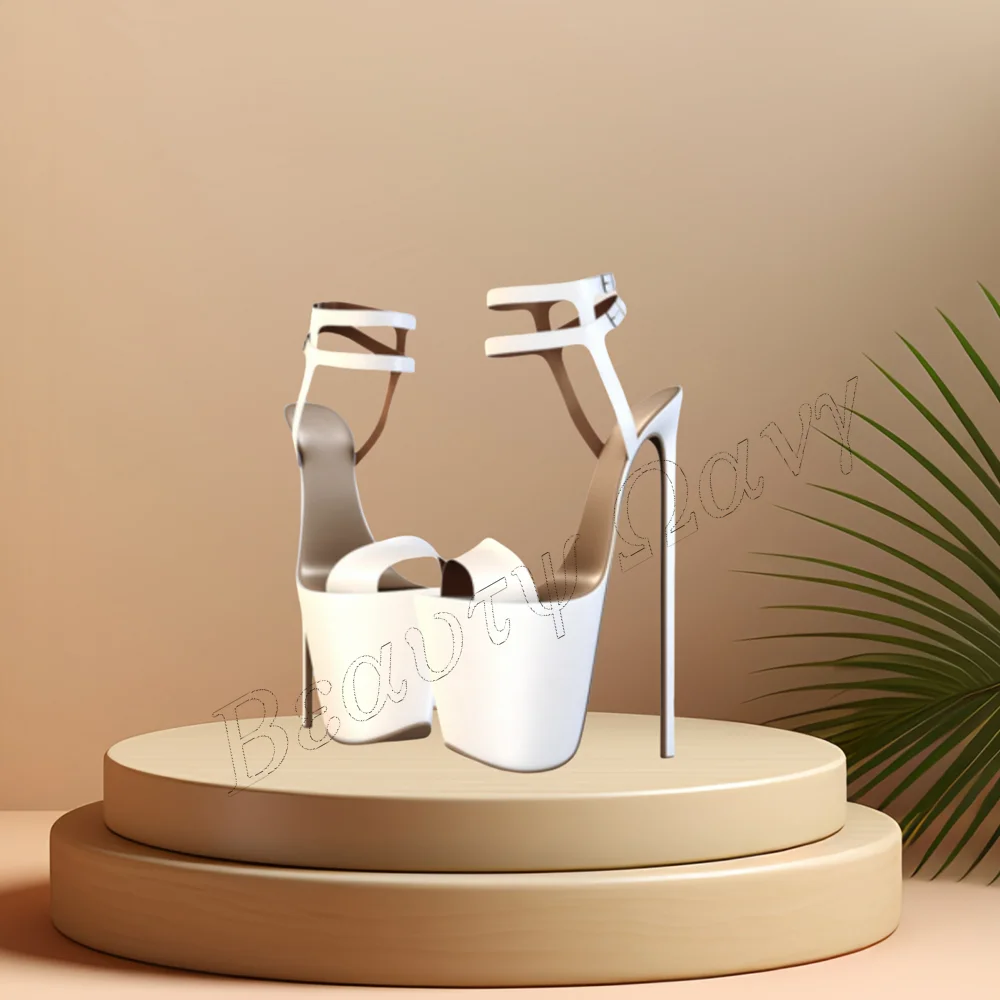 

White Ankle Buckle Platform Sandals Cut Heel Sexy Style Shoes Thin High Heel Shoes for Women Shoes 2024 Zapatos Para Mujere