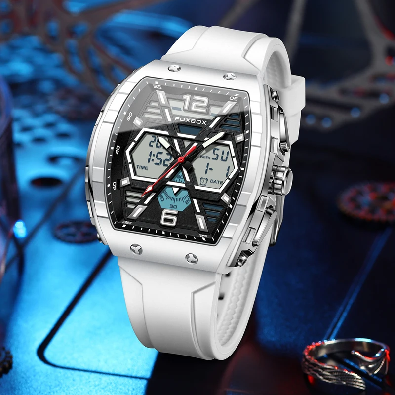 LIGE Top Brand Men\'s Watches Luxury Square Quartz Watch 5Bar Waterproof Luminous Chronograph Dual Display Watch Men Date Clock