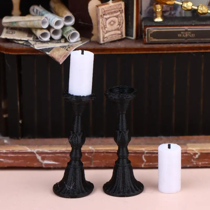 Miniature Candle Holder Set 2Pcs Retro Simulation Dollhouse Candlestick Model Dolls House Mini Scene Decoration