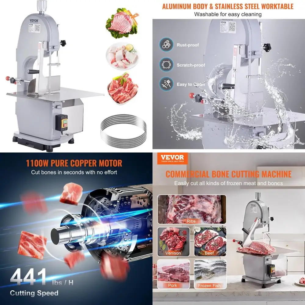 Máquina elétrica de serra de carne de aço inoxidável 1100W, equipamento de serra de osso de bancada, área de trabalho 19,3x15, corte de 0,16-7,9 polegadas