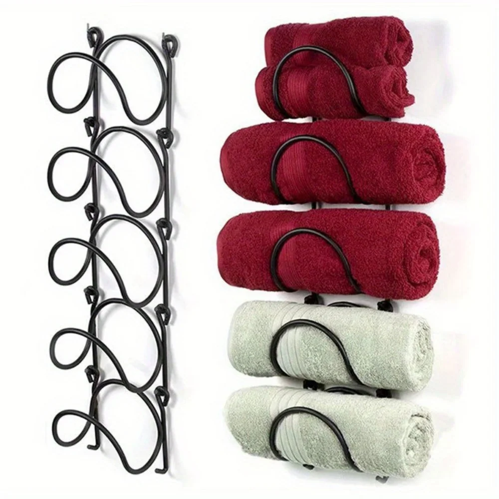2-Piece Wrought Iron Towel Rack Wall-Mounted Hook Design Elegant Bathroom Kitchen Decor Space-Saving Home Accessory Easy Install