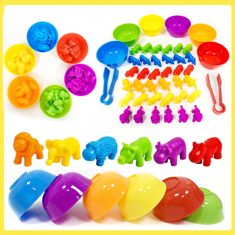 Kids Matching Game Learn Educational Toys Animal Cognition Rainbow Sort Fine Motor Training Montessori Sensory Puzzle Toy Gifts