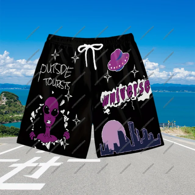 

Boys and Girls Summer Beach Casual Cool UFO Fashion Comfortable Lightweight Breathable 3D Printed Shorts Motorcycle Quick Drying