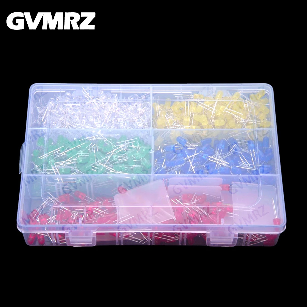 

5Values 1000PCS 5mm LED Light Emitting Diode Red Green Yellow Blue White DIP Each 200PCS