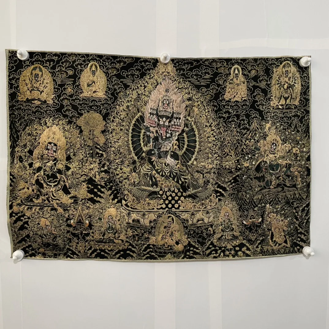 

35"Thangka Embroidery Tibetan Buddhism silk Embroidery brocade Nepal Yamantaka Happy Buddha Thangka Worship Hall Town house