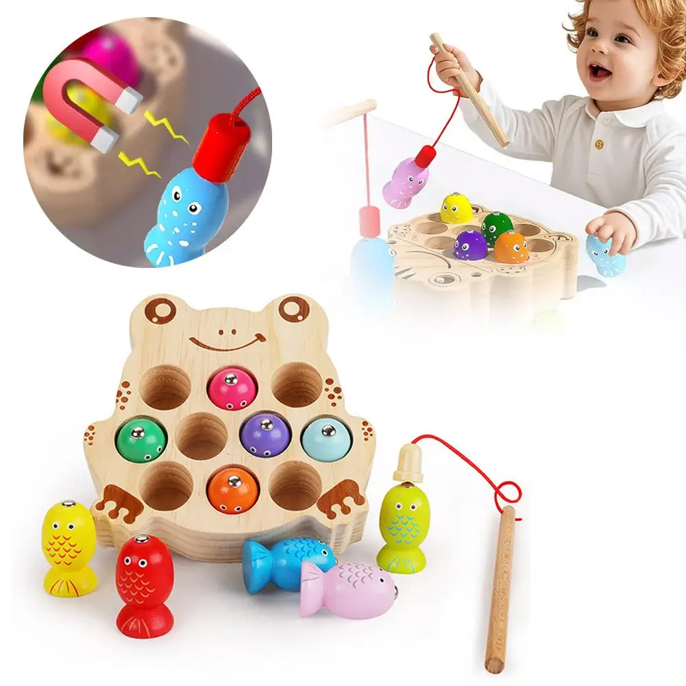 Children's Wooden Fishing Toys Magnetic Fishing Game Intellectual Playsets Fine Motor Skills Training Fishing Game