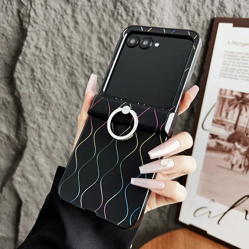 حافظة لهاتف موتورولا رازر 60 الترا 50 40 50S Razr + 2024 2025 نمط موجة المفصلي حلقة قوس حافظة هاتف جلدية PU