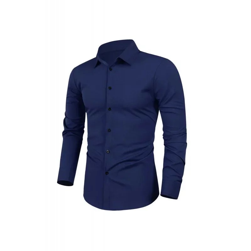 

2023 Men's Long Sleeve Elastic Shirt Fashion Men's Shirt Men's Top Slim Fit Solid Color Shirt