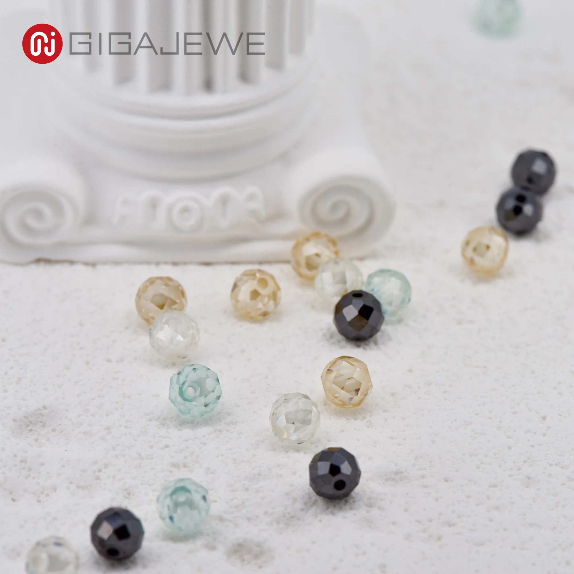GIGAJEWE Hand-Cutting White Green Black Yellow Color Synthetic Loose Genstone Round Cut Moissanite Beads For Jewelry Making