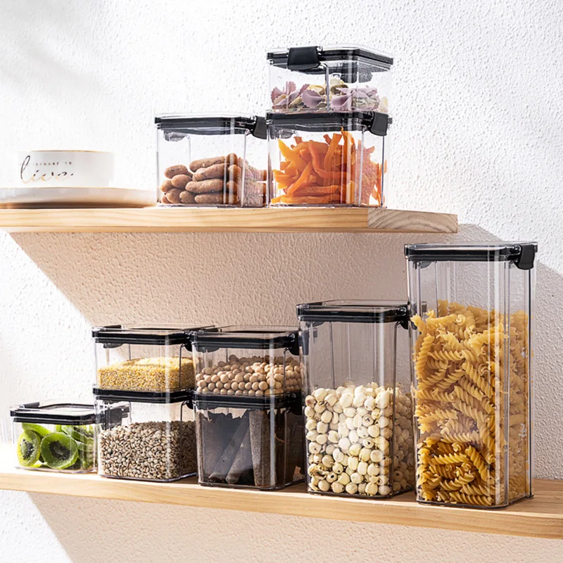 Hermetic Food Storage Pots Transparent Spices Condiment Jars Fridge Organizer Kitchen Rice Bucket Cereal Dispenser with Lids