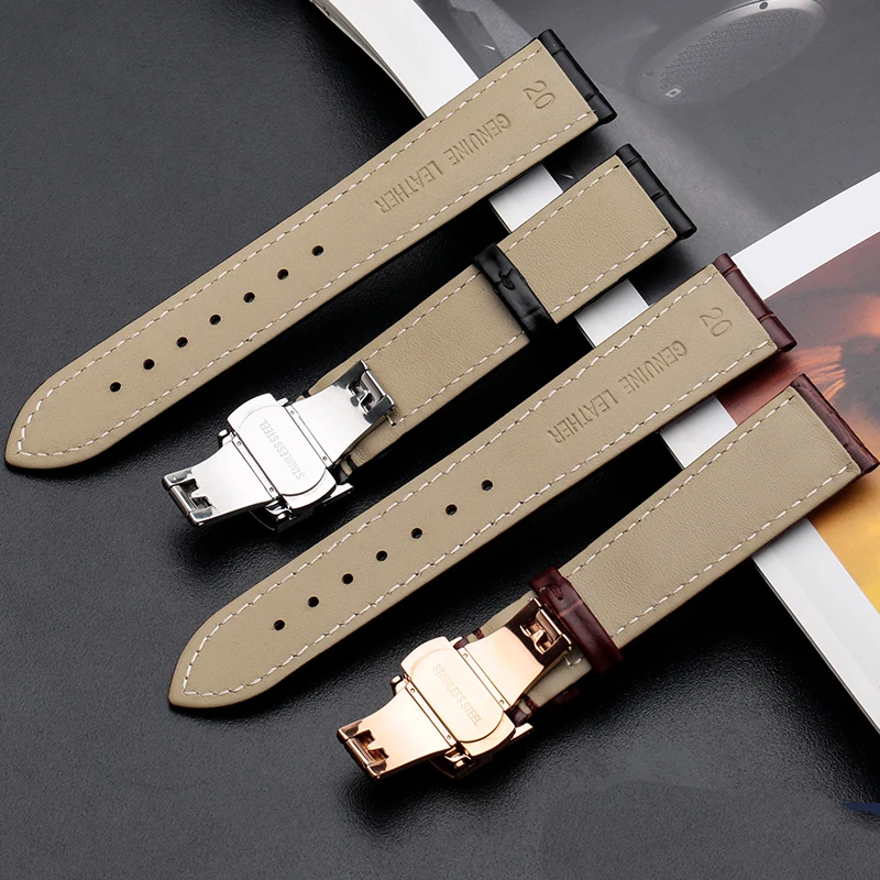 Watchband 18mm 19mm 20mm 21mm 22mm Calf Genuine Leather Watch Band Alligator Grain Watch Strap for Tissot Seiko Butterfly Buckle