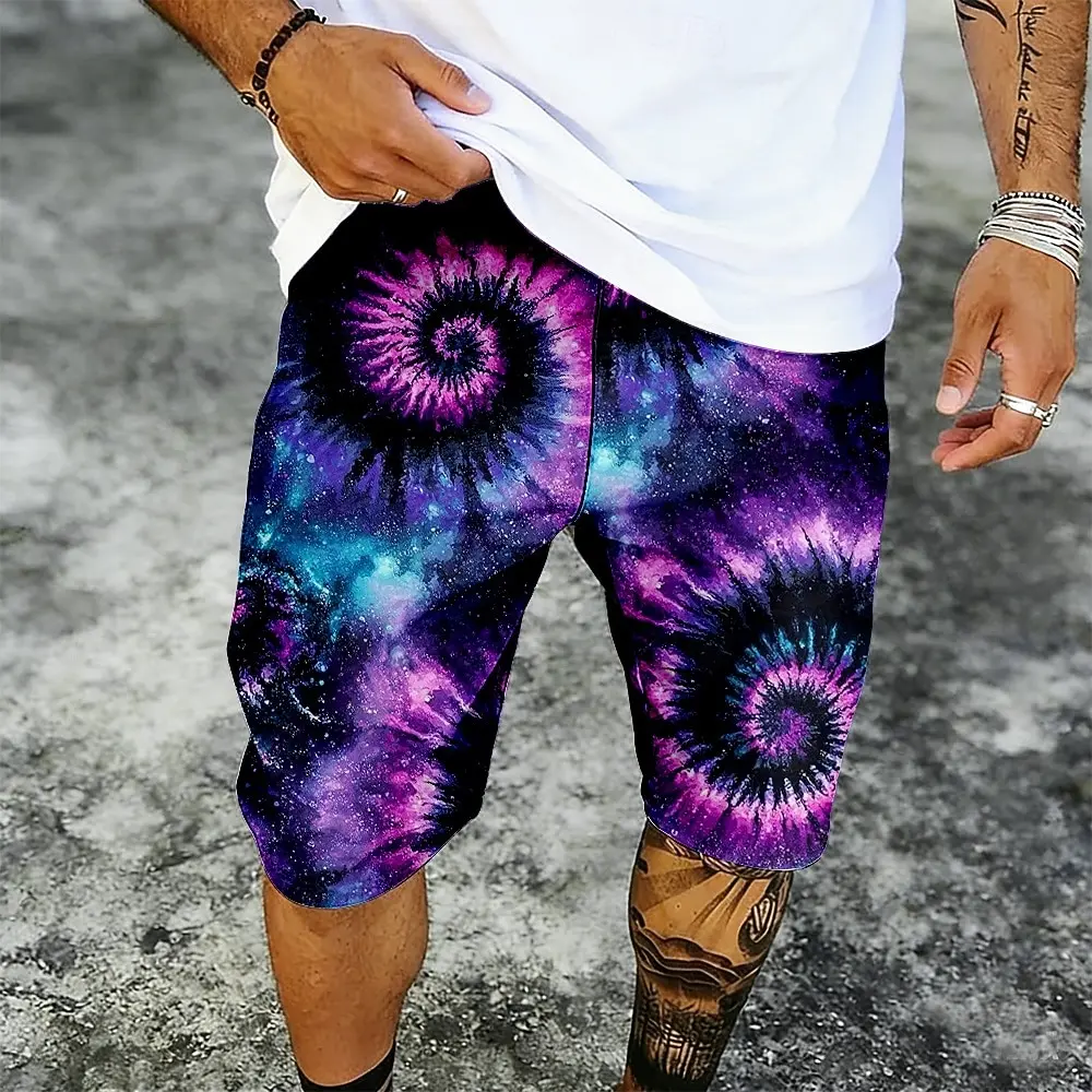 

Men's Casual Hippie Spiral Tie Dye Shorts Mid Waist Elastic Drawstring Side Pockets Outdoor Vacation Daily Outfit Spring Summer